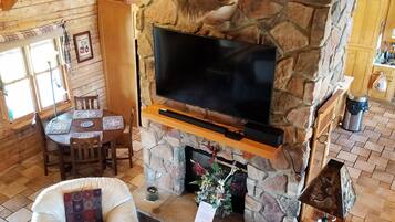 TV, fireplace, foosball