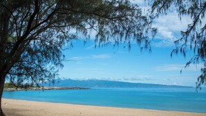 A beach with clear blue water, a sandy shore, and a tree with hanging branches. - Luxury 3BR Wailea Kihei Retreat. Walk to Beaches, Private Lanai, Newly Remodeled (Kihei)