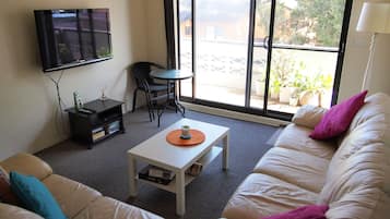 Televisie, een dvd-speler, boeken en een stereo
