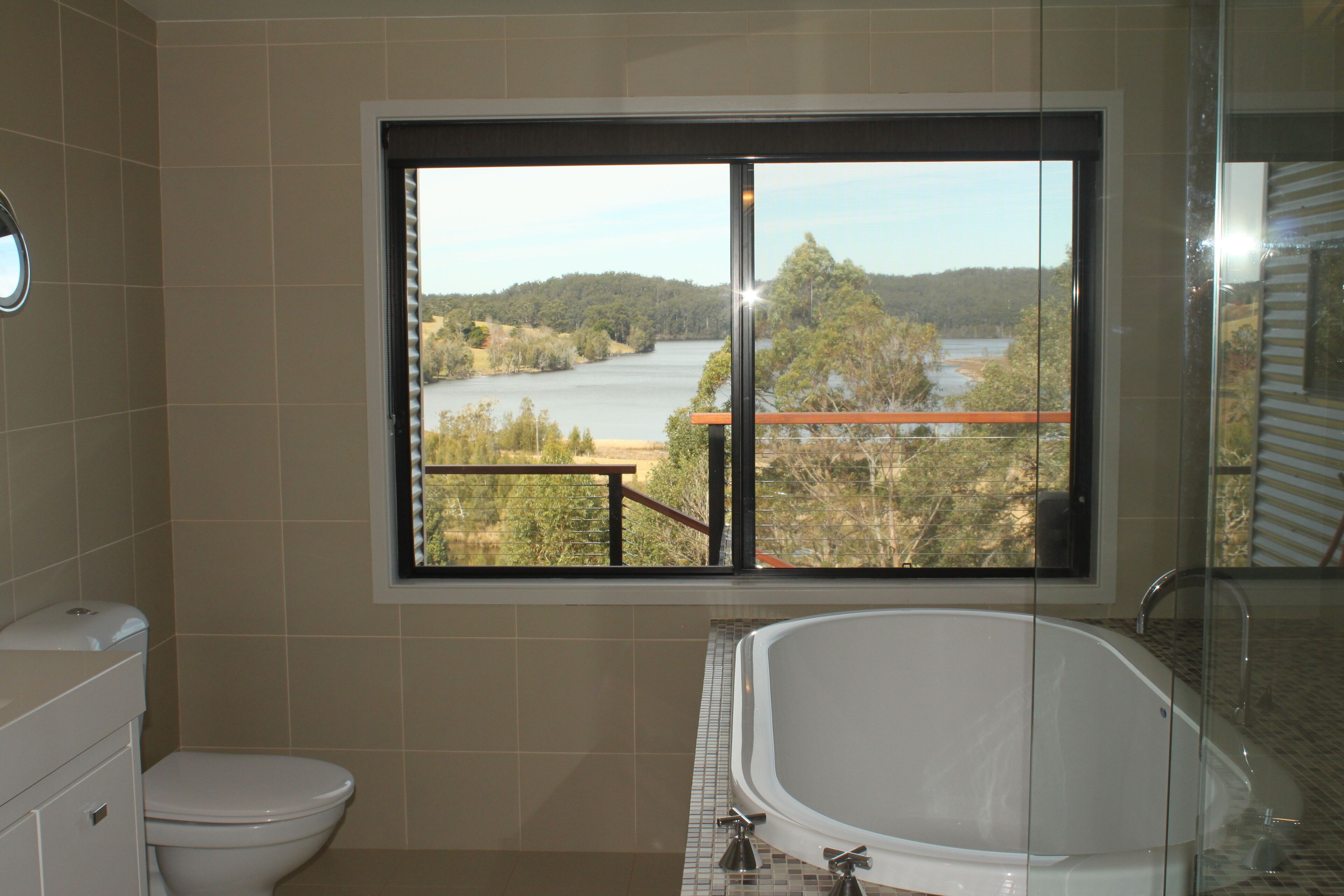 Combined shower/tub, hair dryer, towels, soap
