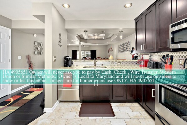 Fridge, microwave, oven, stovetop - Luxurious Bayfront Home,  OC MD On the water, Sleeps 12 guest,  Boat access. (Ocean City)
