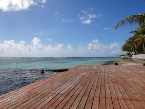 On the beach, sun loungers