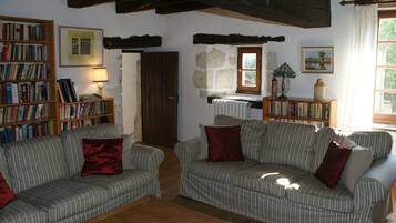 Una televisión, un reproductor de DVD, una mesa de tenis de mesa, libros