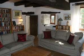 Télévision, lecteur de DVD, table de tennis de table, livres