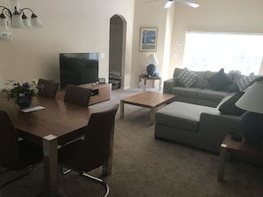 Smart TV, DVD player, books, stereo