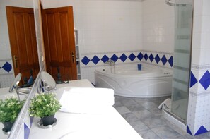 Shower, jetted bath, hair dryer, bidet