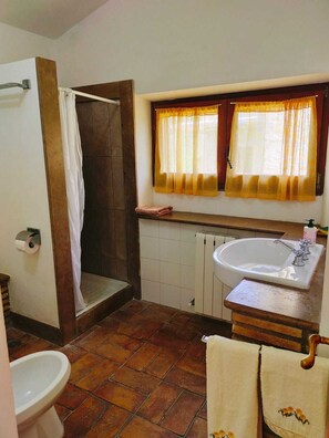 Regadera, secadora de cabello, bidet, toallas 