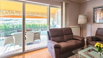 Smart TV, fireplace, DVD player, stereo