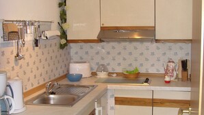 Una cocina compacta con lavabo, encimera y armarios.