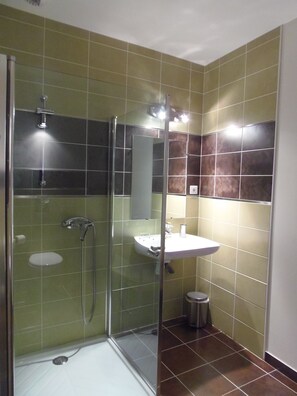 Shower, hair dryer, toilet paper