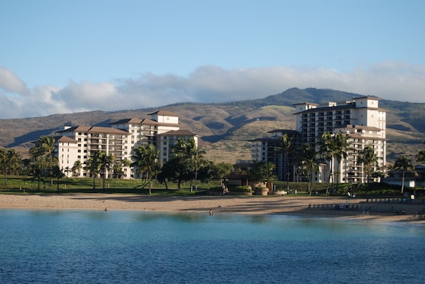 On the beach, sun-loungers, beach towels
