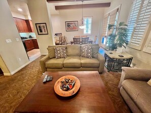 Flat-screen TV, fireplace, DVD player, offices