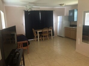 TV, DVD player, video library