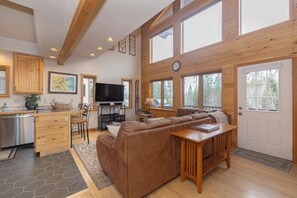 TV, fireplace, DVD player, video library