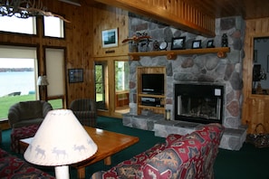 Smart TV, fireplace, video library