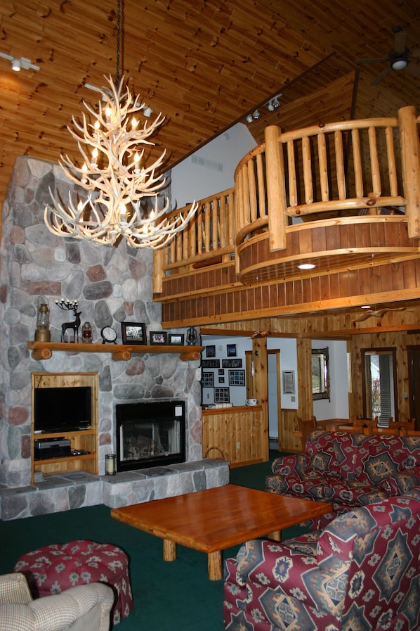 Smart TV, fireplace, video library