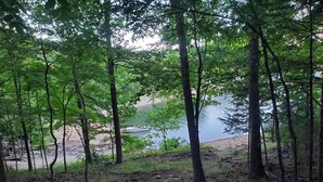 A forested area with a lake in the background. - Moon Beam-Lakefront-Community Pool & Lost Bridge Marina Nearby (Garfield)