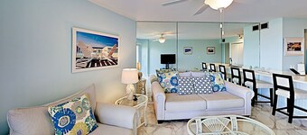 Its an enjoyable two bed/bath unit with pleasant view of the marina and 0cean.