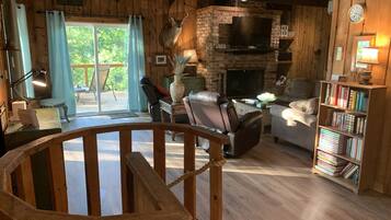 TV, fireplace, video games, DVD player