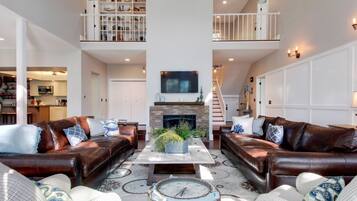 Télévision, cheminée, jeux vidéo, lecteur de DVD