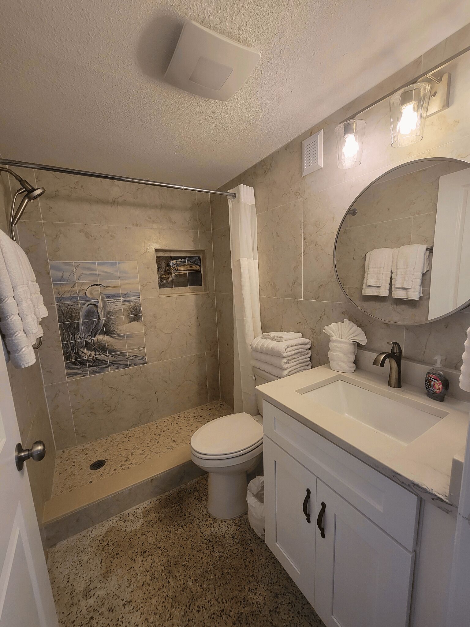 Bathtub, hair dryer, towels