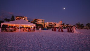 On the beach, sun loungers, beach towels