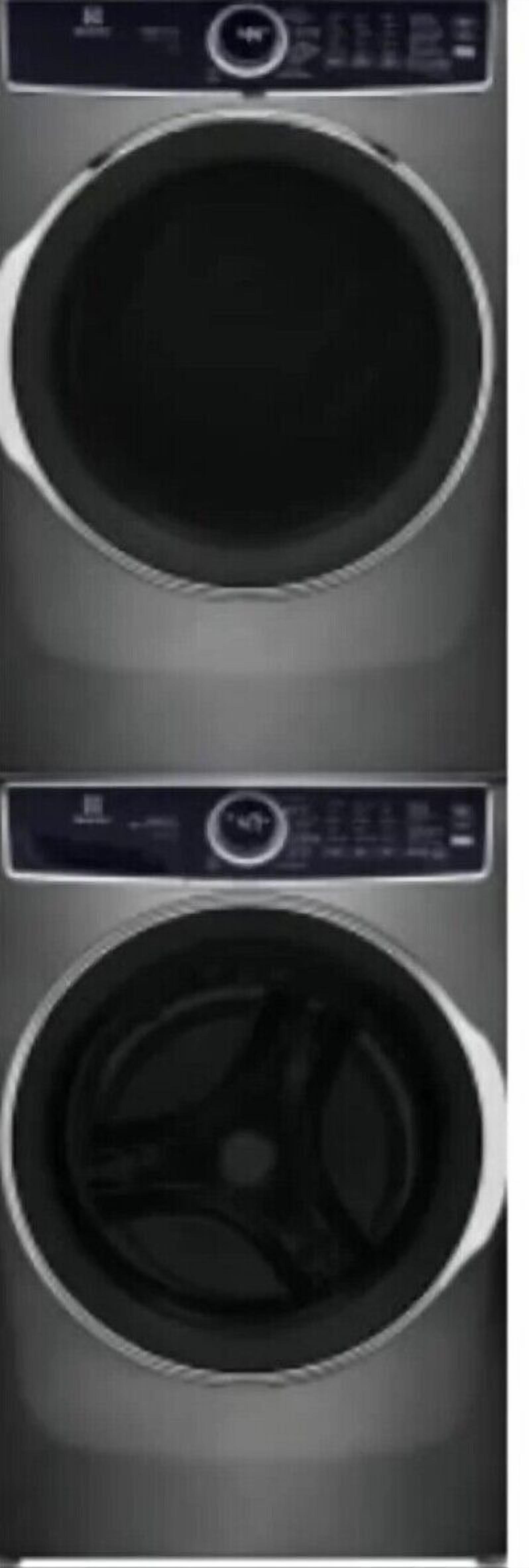 A front view of a washing machine with a control panel.