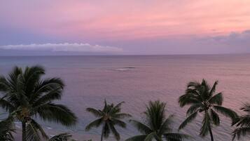 On the beach, sun-loungers, beach towels