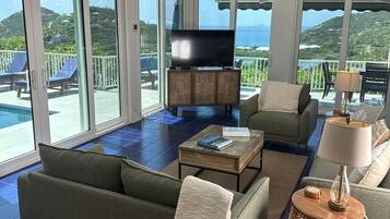 Smart TV, DVD player, books, video library