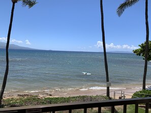 On the beach, sun-loungers, beach towels