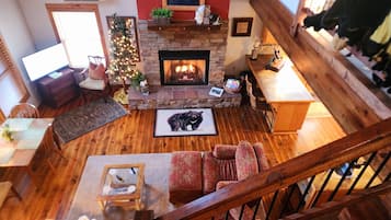 Smart TV, fireplace, DVD player, video library