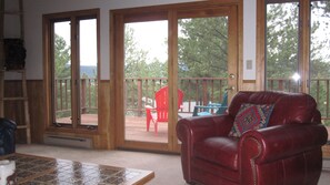 Televisión de pantalla plana, chimenea y reproductor de DVD 