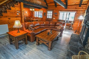 Smart TV, fireplace, DVD player, books