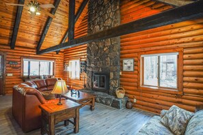 Smart TV, fireplace, DVD player, books