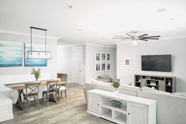 Smart TV, DVD player, table football, stereo