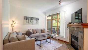 Smart TV, fireplace, music library, stereo