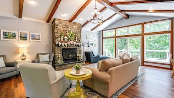 Smart TV, fireplace, video games, DVD player