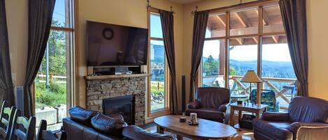 Smart TV, fireplace, DVD player, stereo