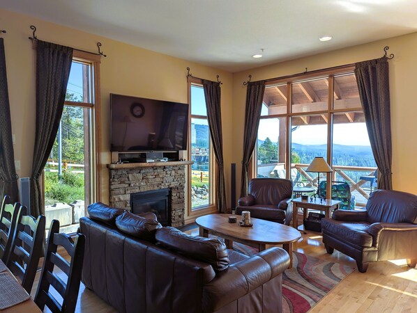 TV connectée, cheminée, lecteur de DVD, chaîne hi-fi