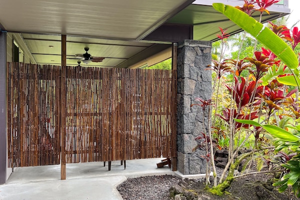 Privacy screen with gate to the Guest house.