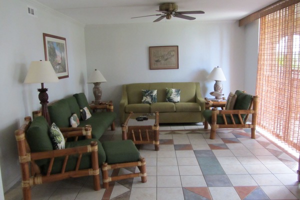 Living room with sleeper sofa, plenty of seating!
