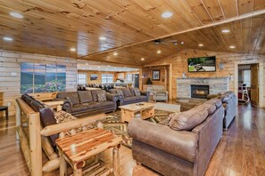 TV, fireplace, video games, table football