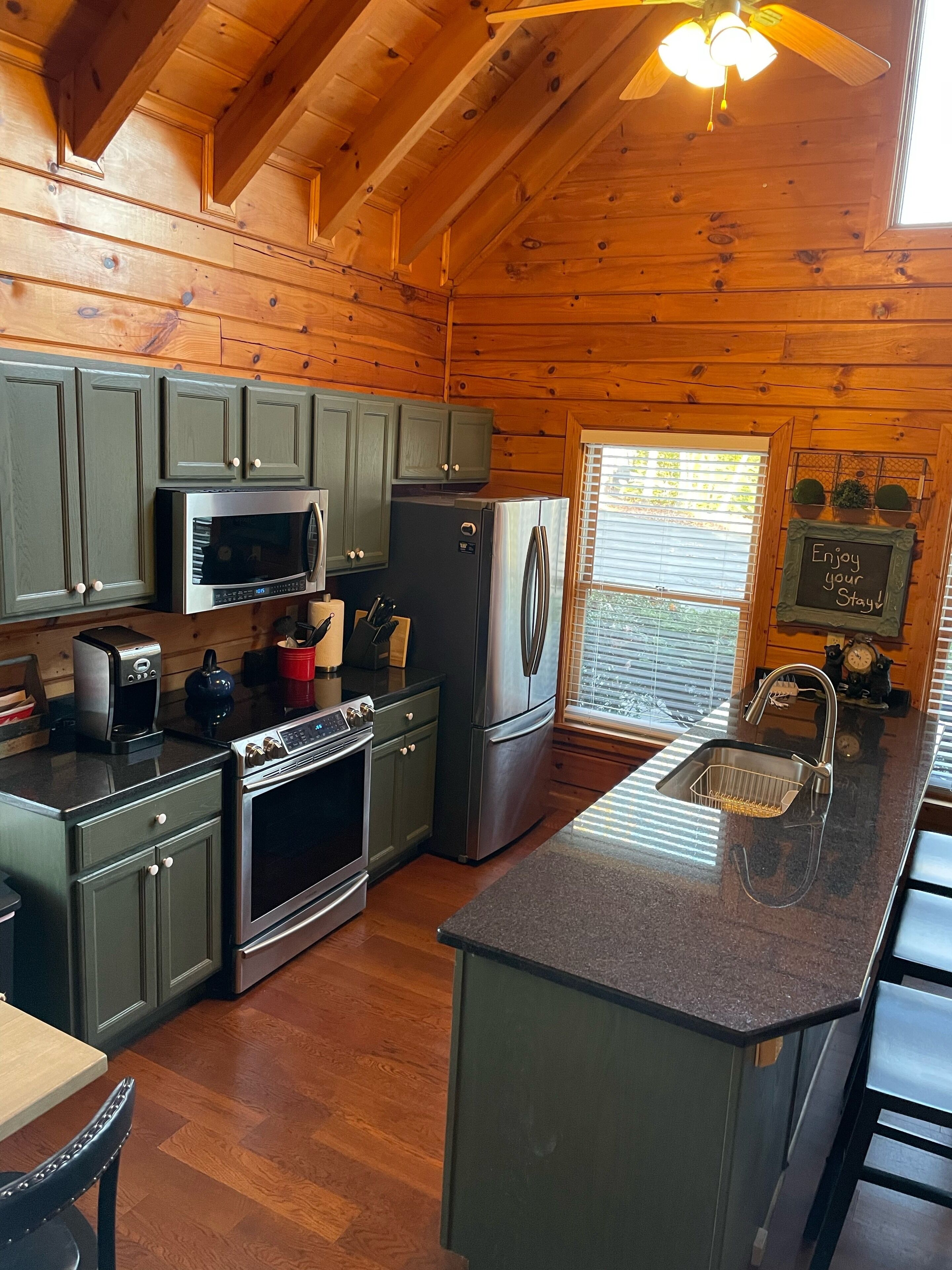 Get away from it all in this cozy cabin nestled in the woods.