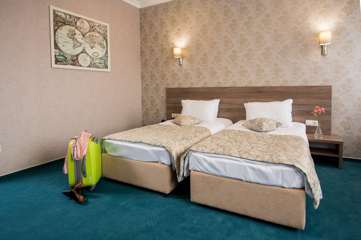 Standard Twin Room | Minibar, in-room safe, desk, iron/ironing board