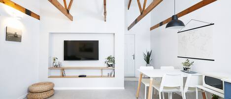 37-inch flat-screen TV with cable channels, TV