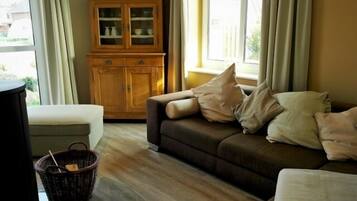 TV, fireplace, DVD player, books