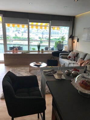 TV, fireplace, DVD player, books - Moselapart 2 - exclusive penthouse with balcony and view of the Moselle (Cochem)