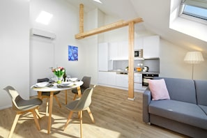 Family Penthouse, 1 Bedroom, Terrace, City View | Private kitchen | Fridge, electric kettle, cookware/dishes/utensils