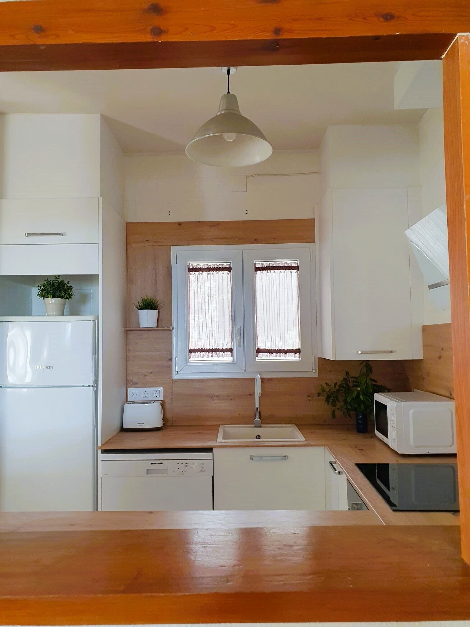 Frigorífico, microondas, horno y placa de cocina