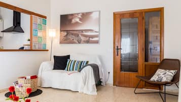 Una Smart TV, una chimenea, un reproductor de DVD, libros